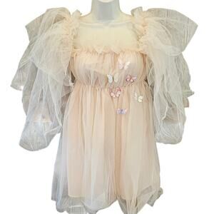 Pink fairy poofy babyshower, maternity, versatile butterfly dress L girly EUC